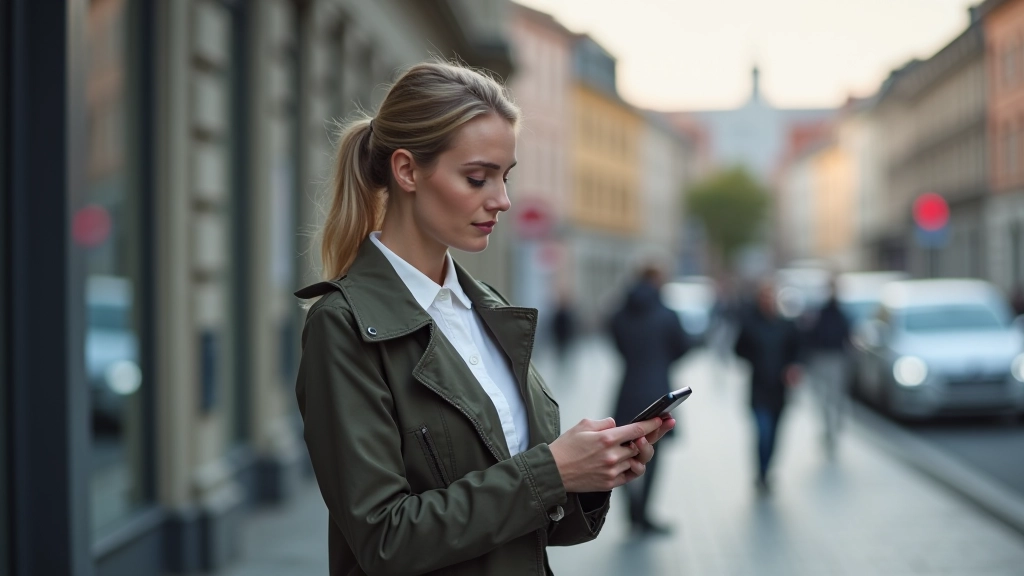 Elektromobilio savininkas skaitydamas informaciją apie įkrovimo stoteles prie mobilaus telefono ekrano